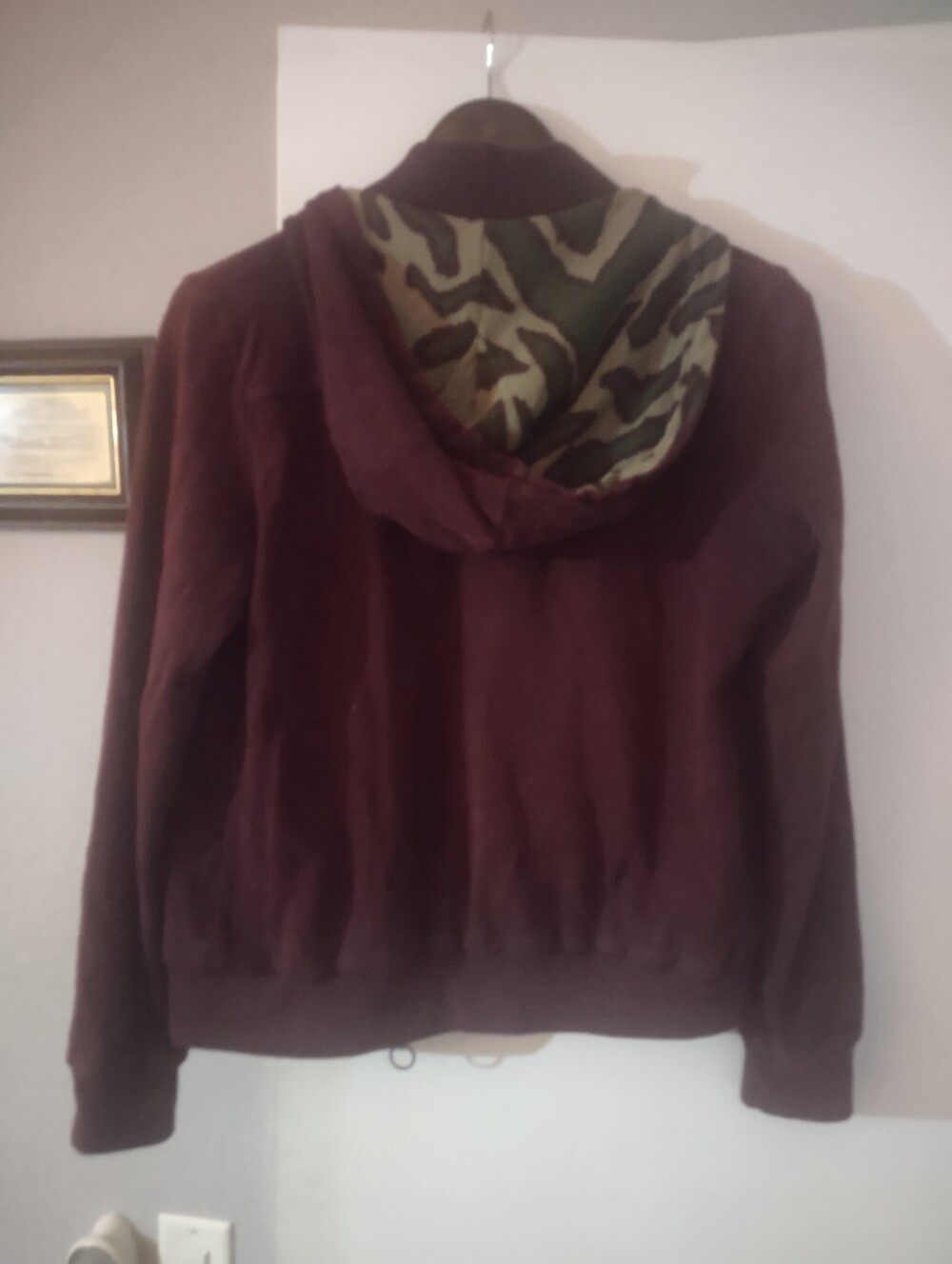 L.A.M.B. Burgundy Hooded Jacket with Zebra-Print Lining Size large - Picture 2 of 2